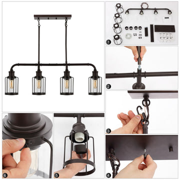 Abbott 34"  Farmhouse Industrial Iron/Glass Linear LED Pendant - JONATHAN Y